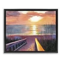 Stupell Industries Sea Sunset Reflection Landscape Painting Black Floater Framed Canvas Art Print Wall Art, 21 x 17