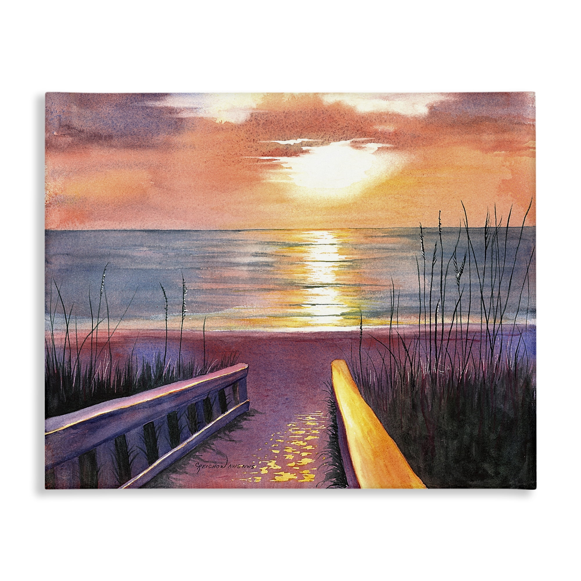 Stupell Industries Sea Sunset Reflection Landscape Painting Gallery Wrapped Canvas Art Print Wall Art, 40 x 30