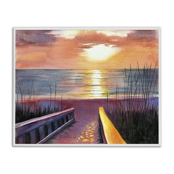 Stupell Industries Sea Sunset Reflection Landscape Painting White Framed Art Print Wall Art, 14 x 11