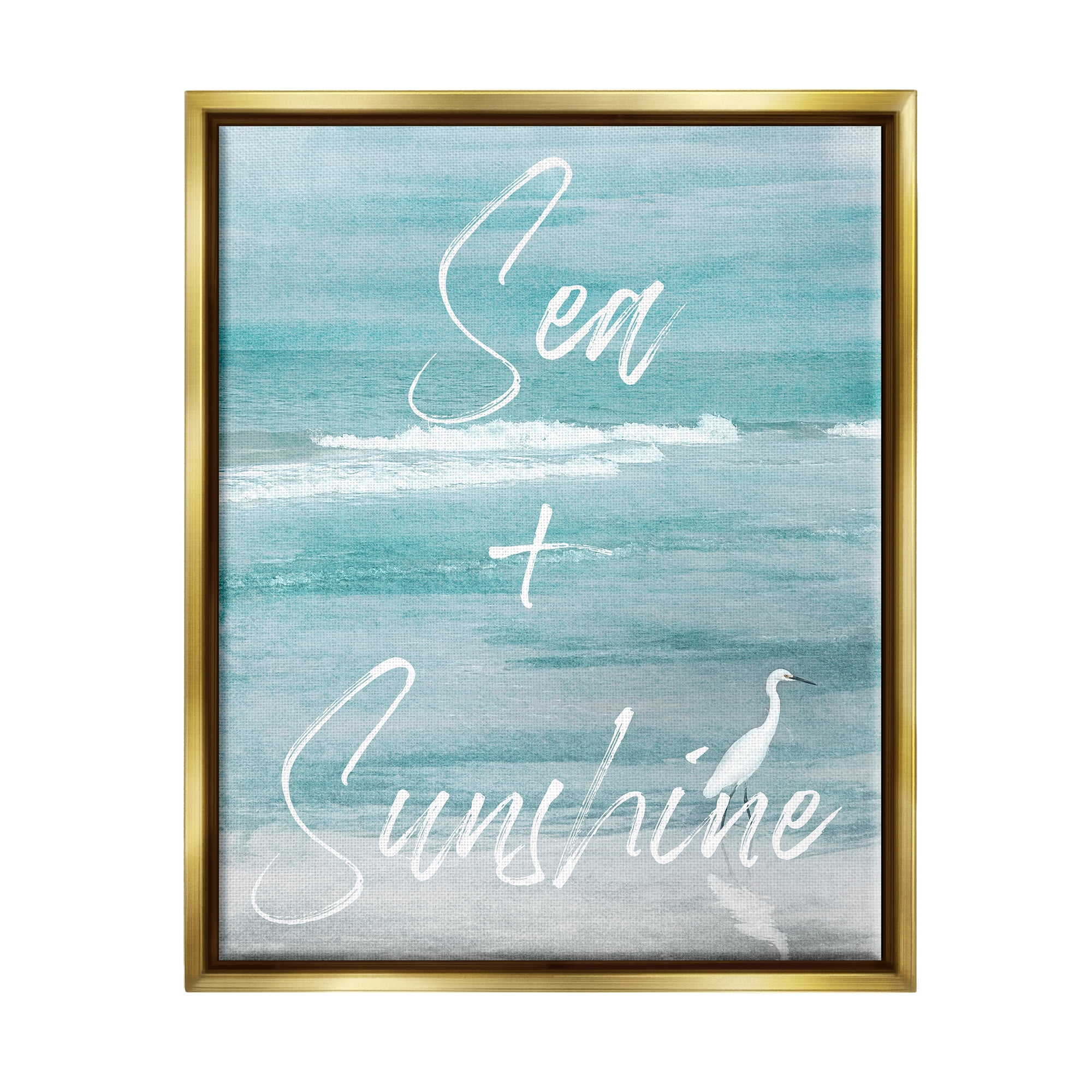 Stupell Industries Sea & Sunshine Phrase Animals & Insects Painting Gold Floater Framed Canvas Art Print Wall Art, 17 x 21