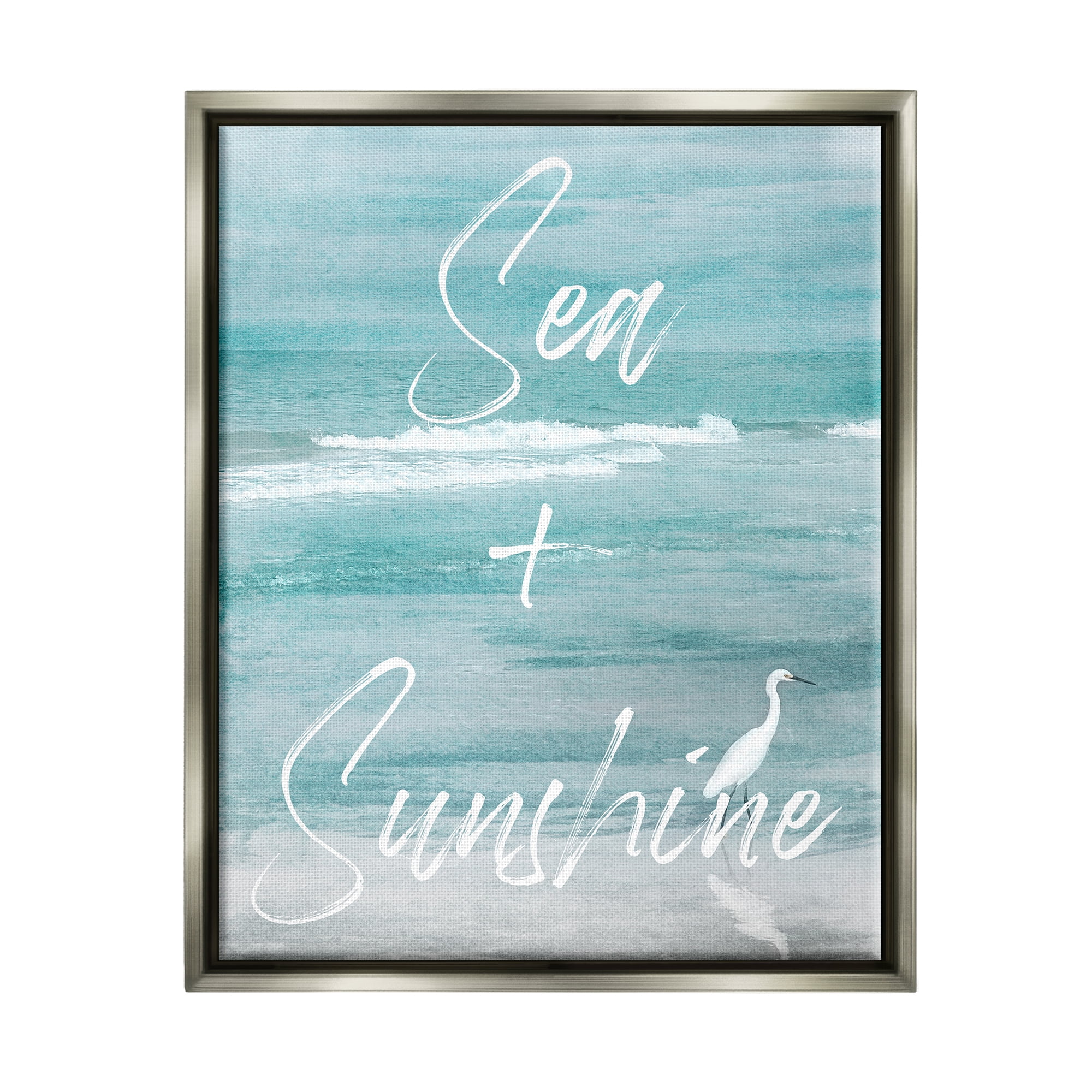 Stupell Industries Sea & Sunshine Phrase Animals & Insects Painting Gray Floater Framed Canvas Art Print Wall Art, 25 x 31