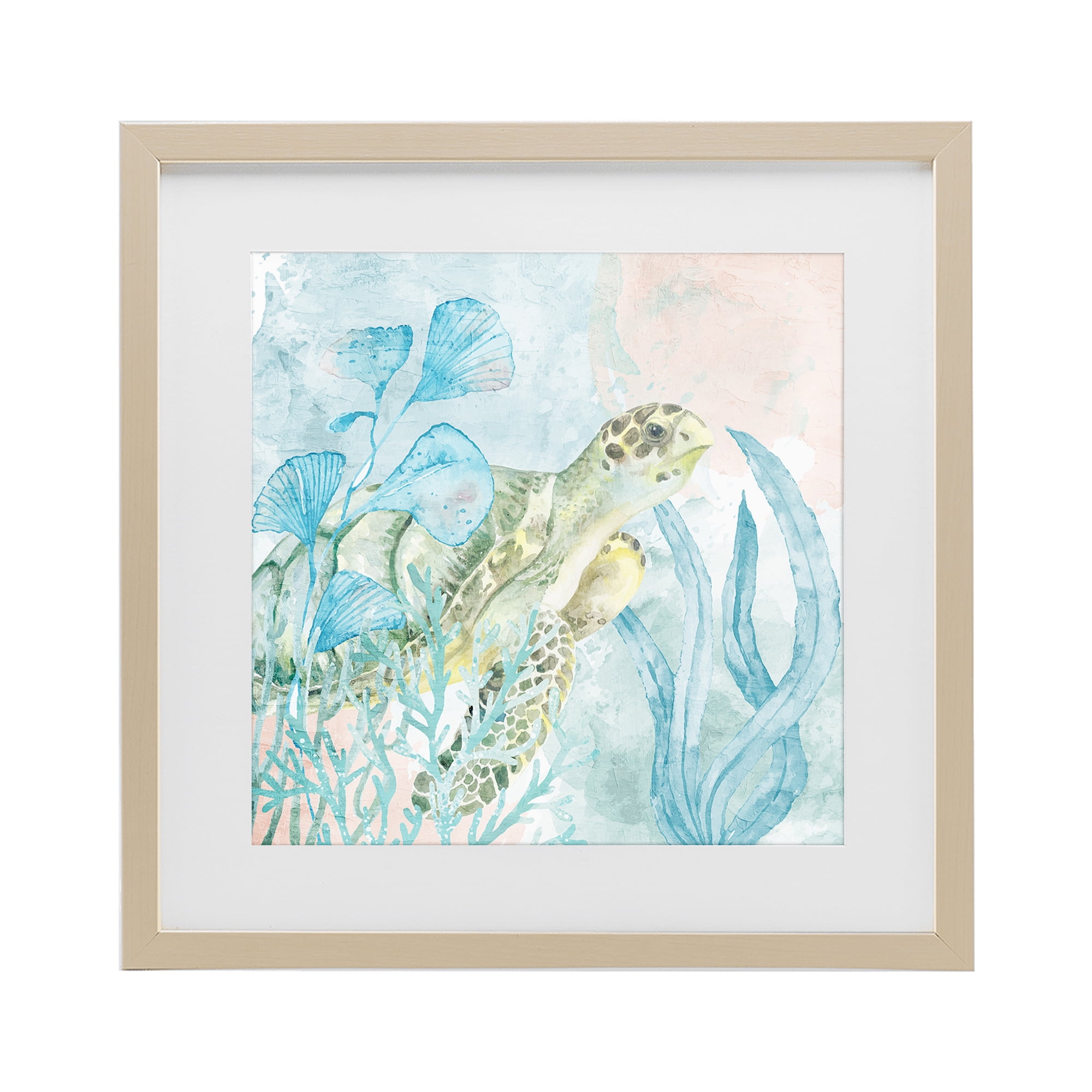 Stupell Industries Sea Swim Turtle Birch Framed Print Under Glass, design by Kim Allen
