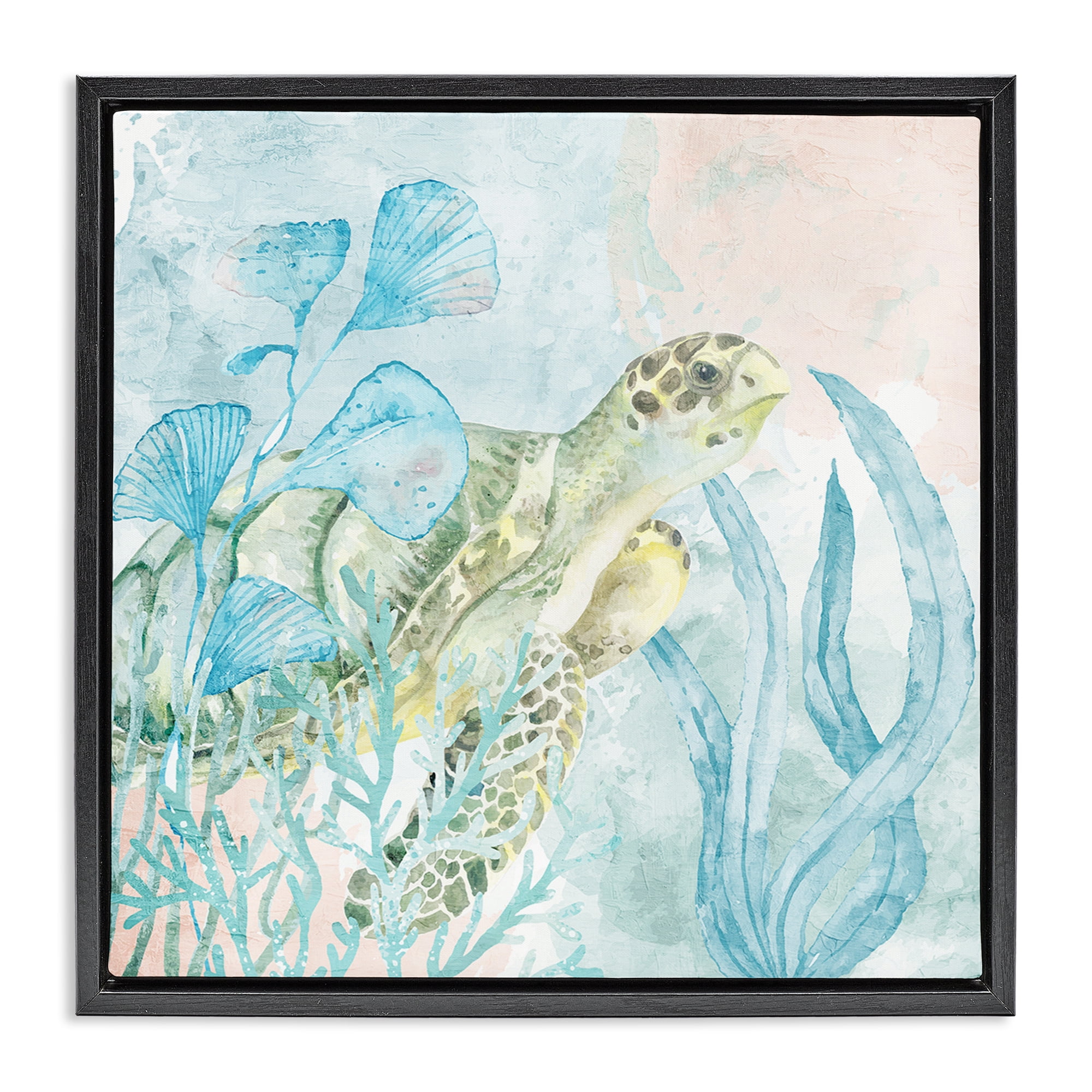 Stupell Industries Sea Swim Turtle Black Framed Floater Canvas Wall Art, design by Kim Allen