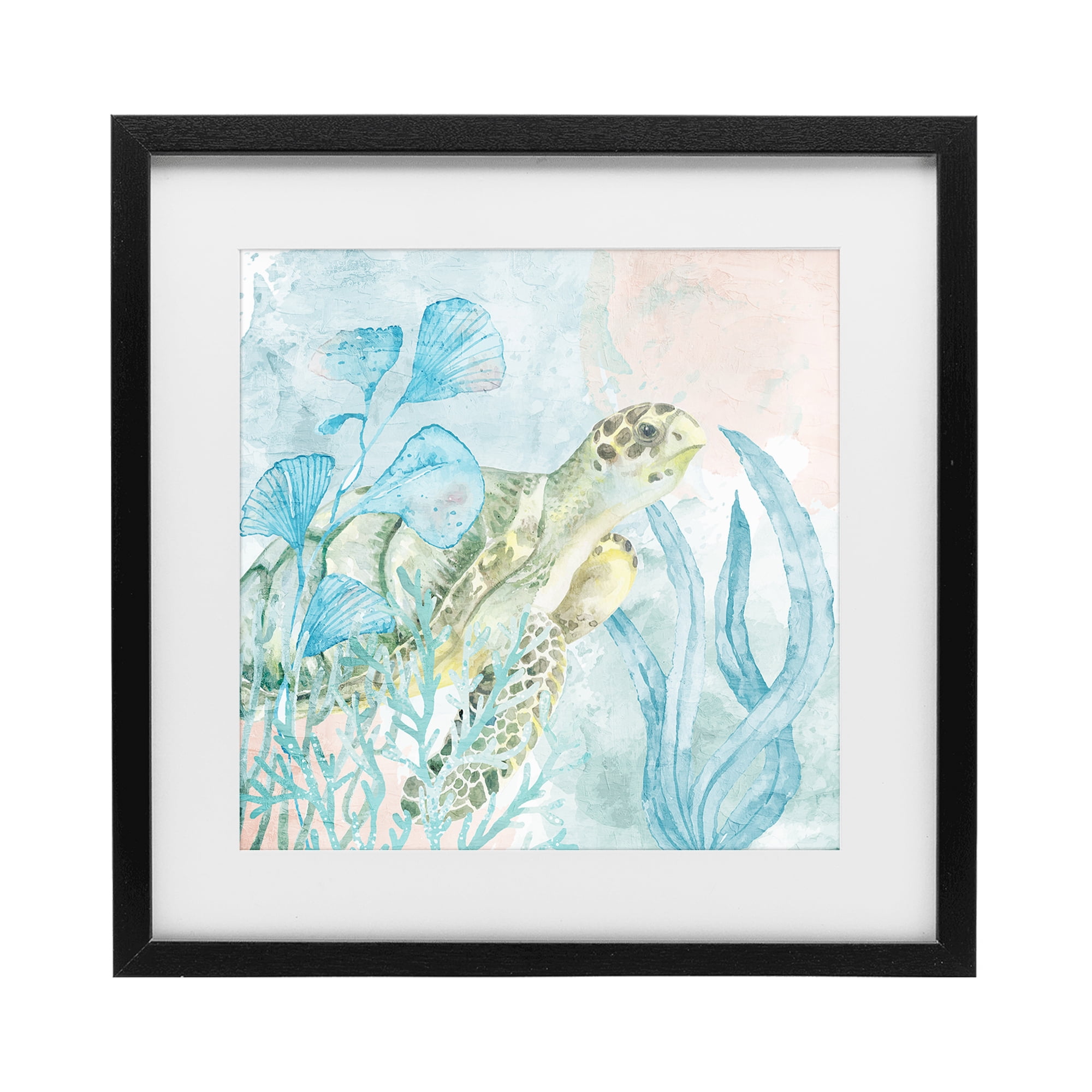 Stupell Industries Sea Swim Turtle Black Framed Print Under Glass, design by Kim Allen