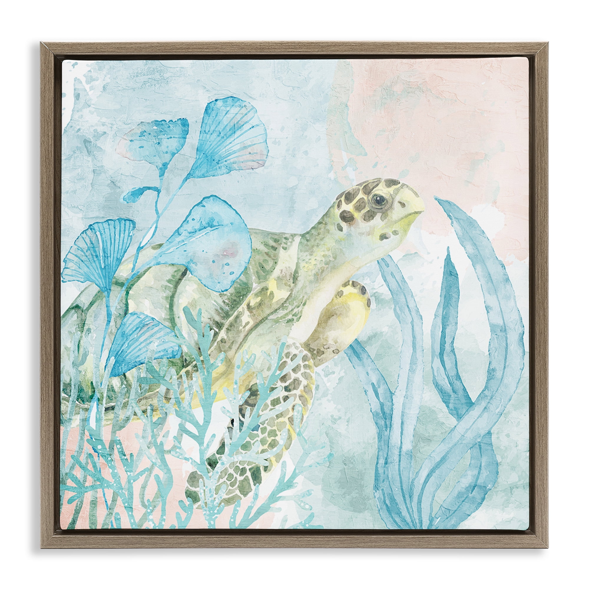 Stupell Industries Sea Swim Turtle Brown Framed Floater Canvas Wall Art, design by Kim Allen
