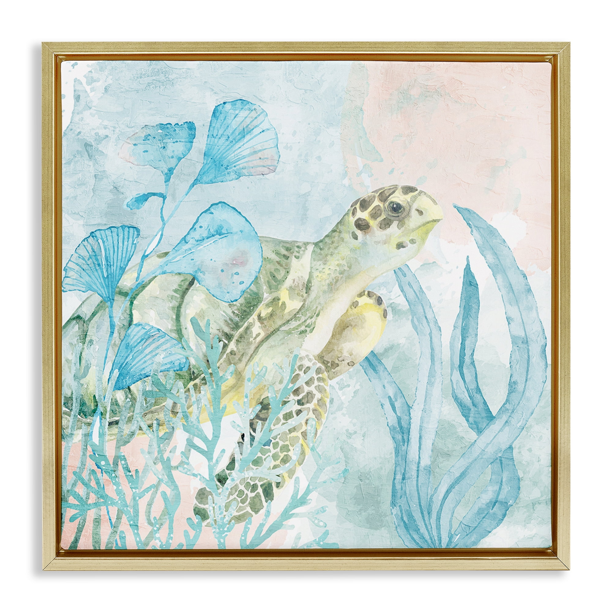 Stupell Industries Sea Swim Turtle Gold Framed Floater Canvas Wall Art, design by Kim Allen