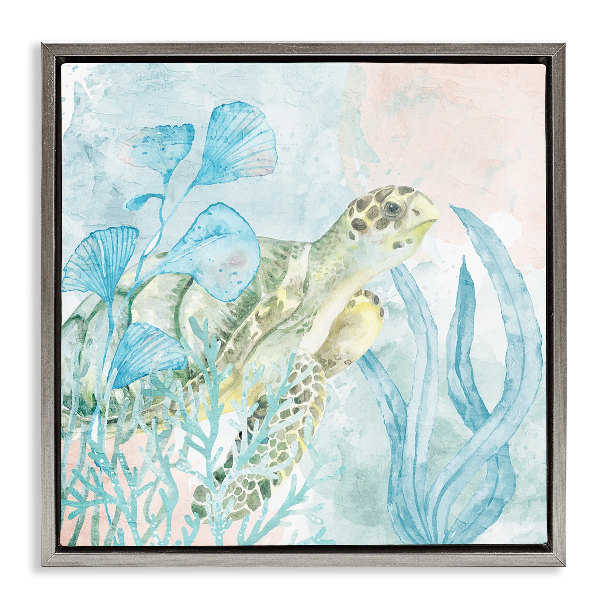 Stupell Industries Sea Swim Turtle Gray Framed Floater Canvas Wall Art, design by Kim Allen