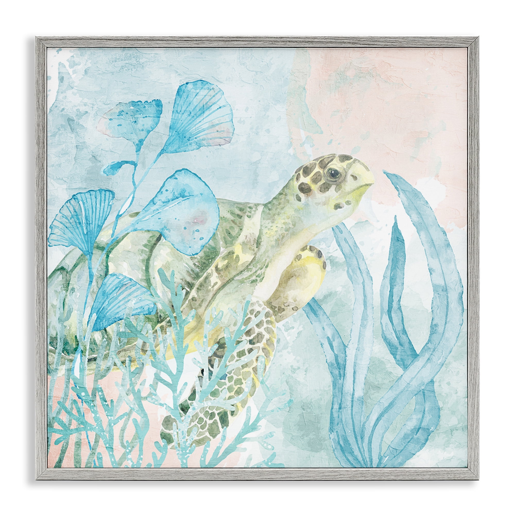 Stupell Industries Sea Swim Turtle Gray Framed Giclee Art, design by Kim Allen