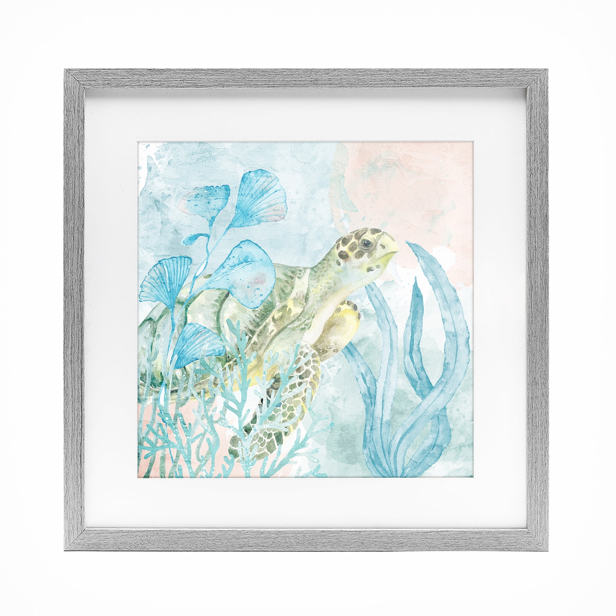 Stupell Industries Sea Swim Turtle Gray Framed Print Under Glass, design by Kim Allen