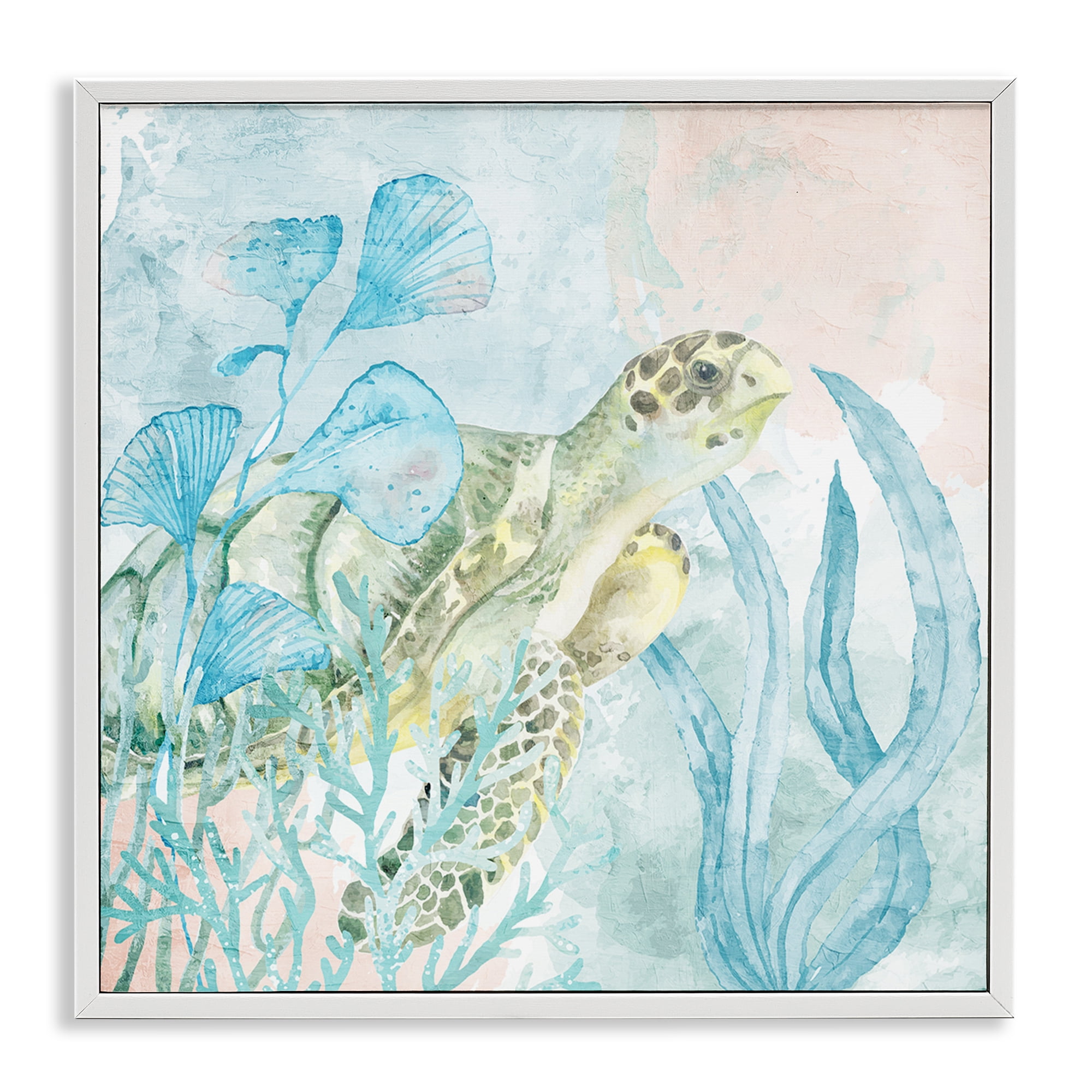 Stupell Industries Sea Swim Turtle White Framed Giclee Art, design by Kim Allen