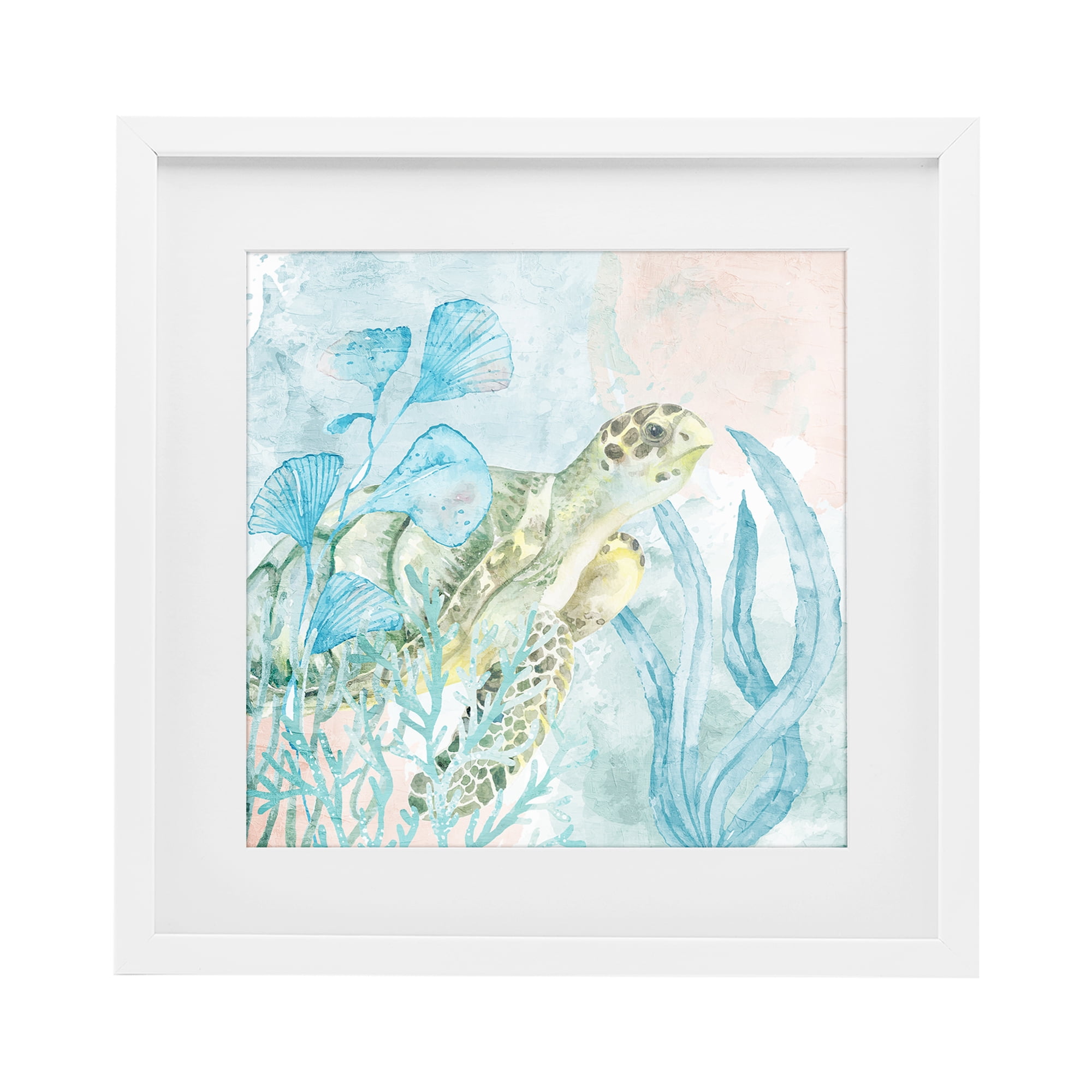 Stupell Industries Sea Swim Turtle White Framed Print Under Glass, design by Kim Allen