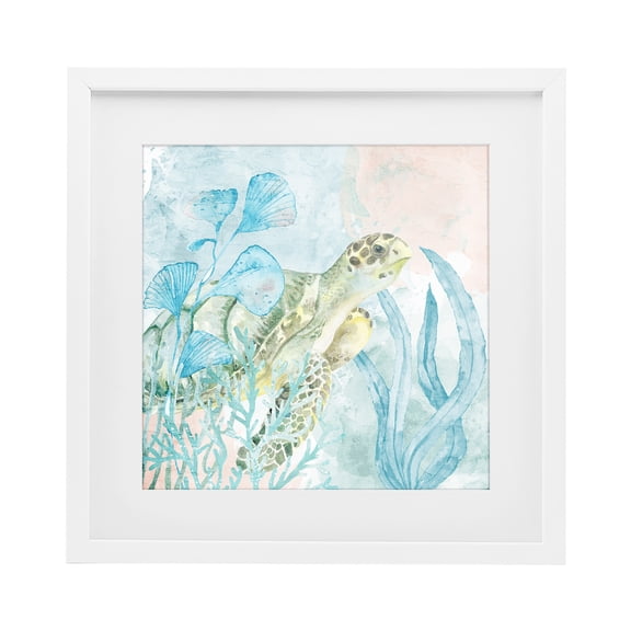 Stupell Industries Sea Swim Turtle White Framed Print Under Glass, design by Kim Allen