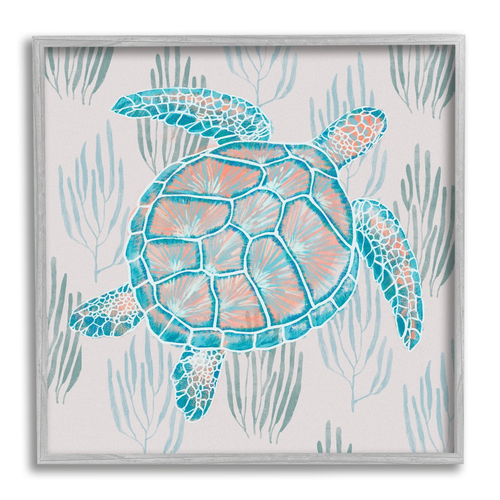 Stupell Industries Sea Turtle Among Ocean Grasses Blue Orange Detail Graphic Art Gray Framed Art Print Wall Art, Design by Ziwei Li