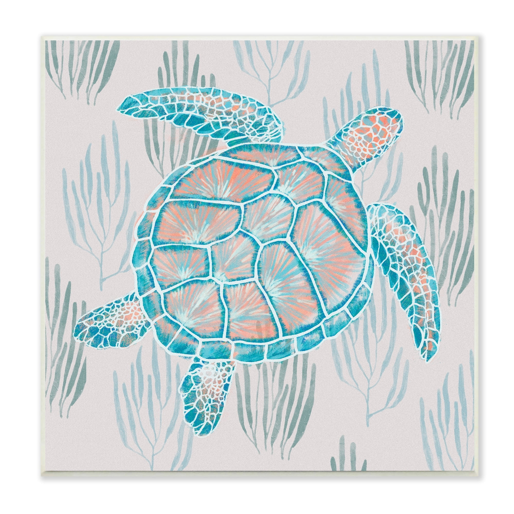 Stupell Industries Sea Turtle Among Ocean Grasses Blue Orange Detail Graphic Art Unframed Art Print Wall Art, Design by Ziwei Li