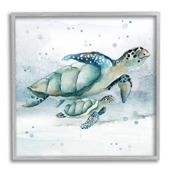 Stupell Industries Sea Turtle & Baby Animals & Insects Painting Gray Framed Art Print Wall Art, 17 x 17