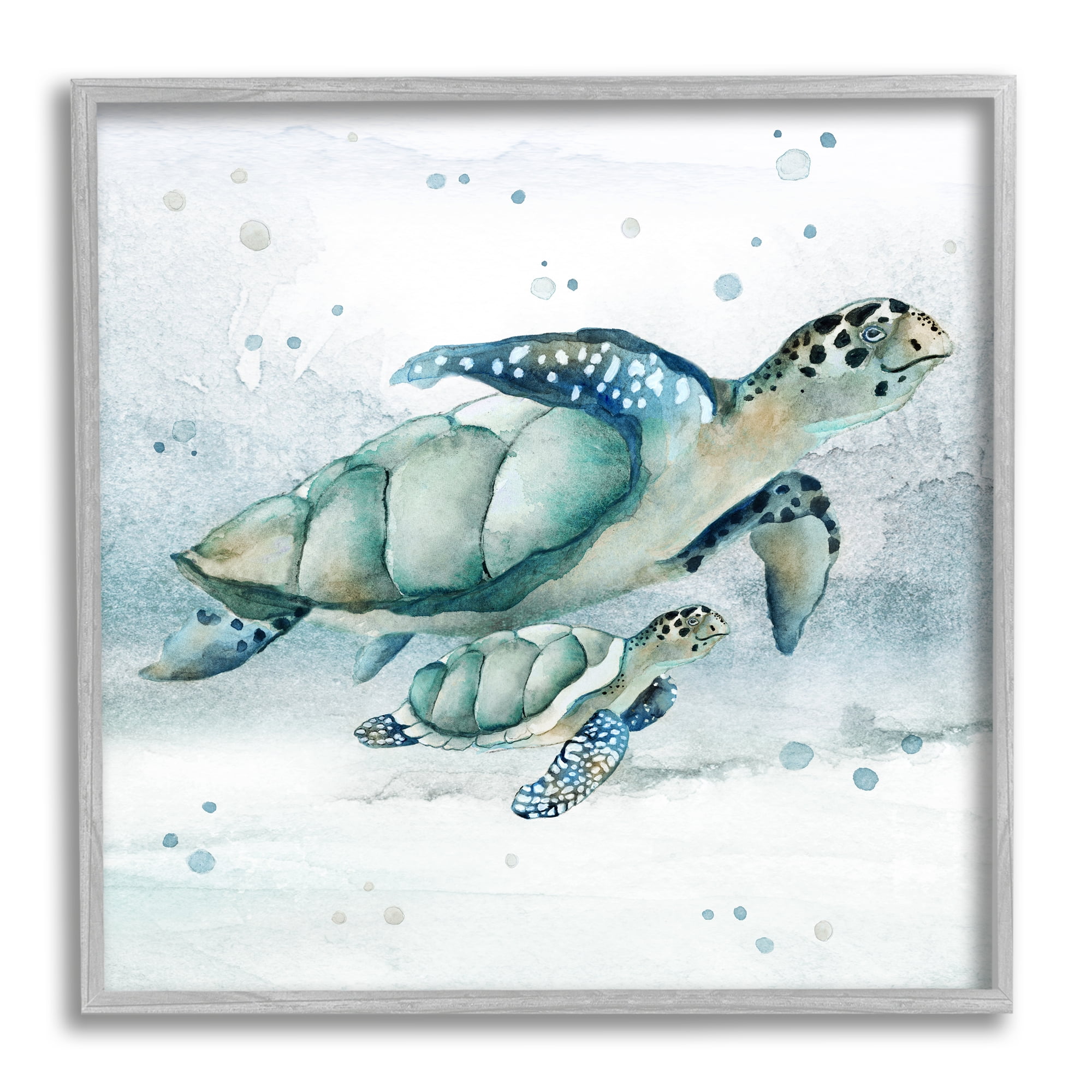 Stupell Industries Sea Turtle & Baby Animals & Insects Painting Gray Framed Art Print Wall Art, 24 x 24