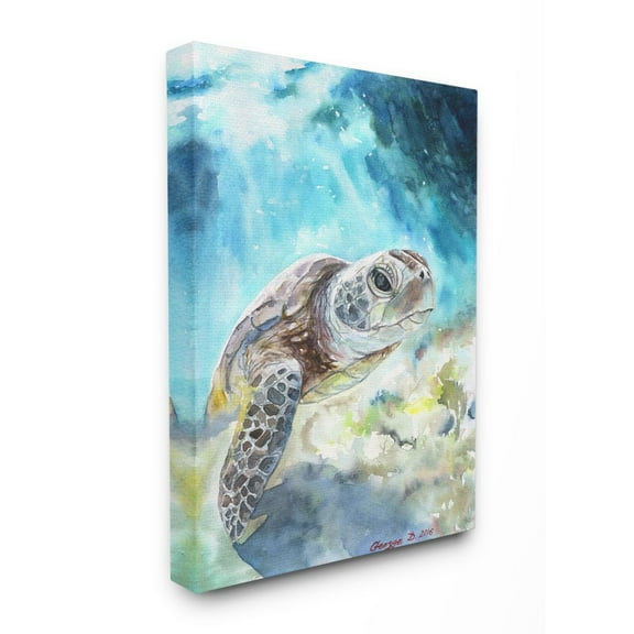 Stupell Industries Sea Turtle Ocean Animal Blue Watercolor Painting Canvas Wall Art by George Dyachenko