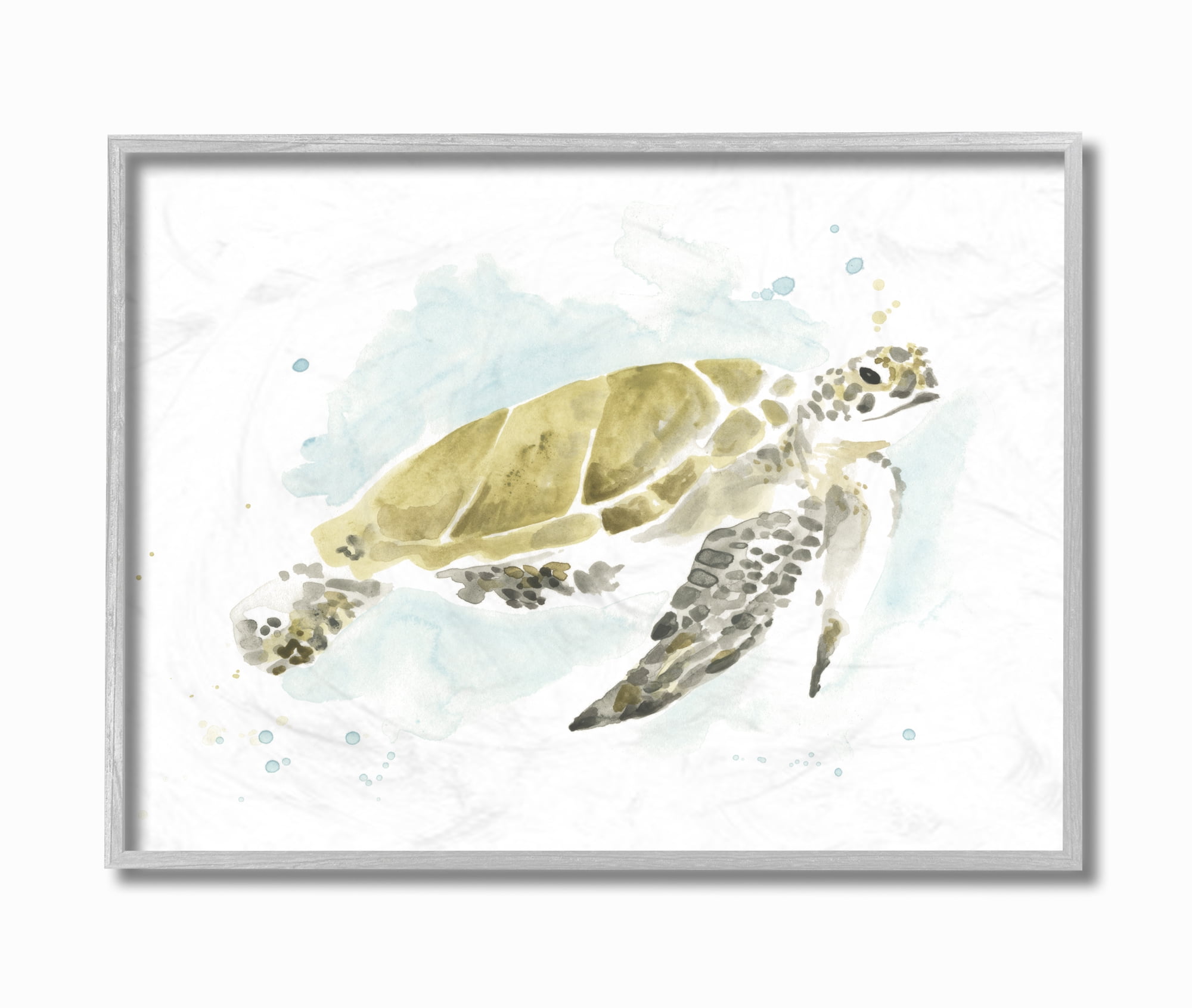 Gray Framed Abstract Sea Turtle Watercolor Painting, 11 x 14
