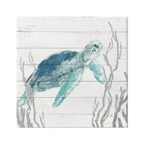 Stupell Industries Sea Turtle Ocean Botanicals Rustic Plank Pattern Graphic Art Gallery Wrapped Canvas Print Wall Art, Design by Carol Robinson