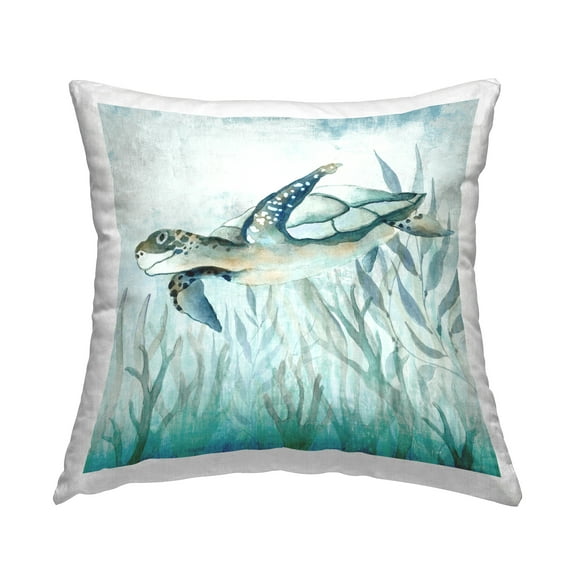 Stupell Industries Sea Turtle Swimming Decorative Printed Throw Pillow, 18 x 18
