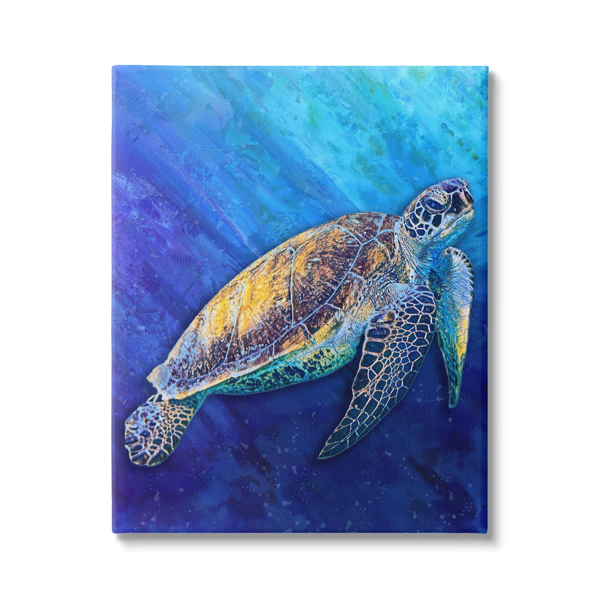 Stupell Industries Sea Turtle Swimming Deep Blue Ocean Under Water Canvas Wall Art, 24 x 30, Design by Alpenglow Workshop