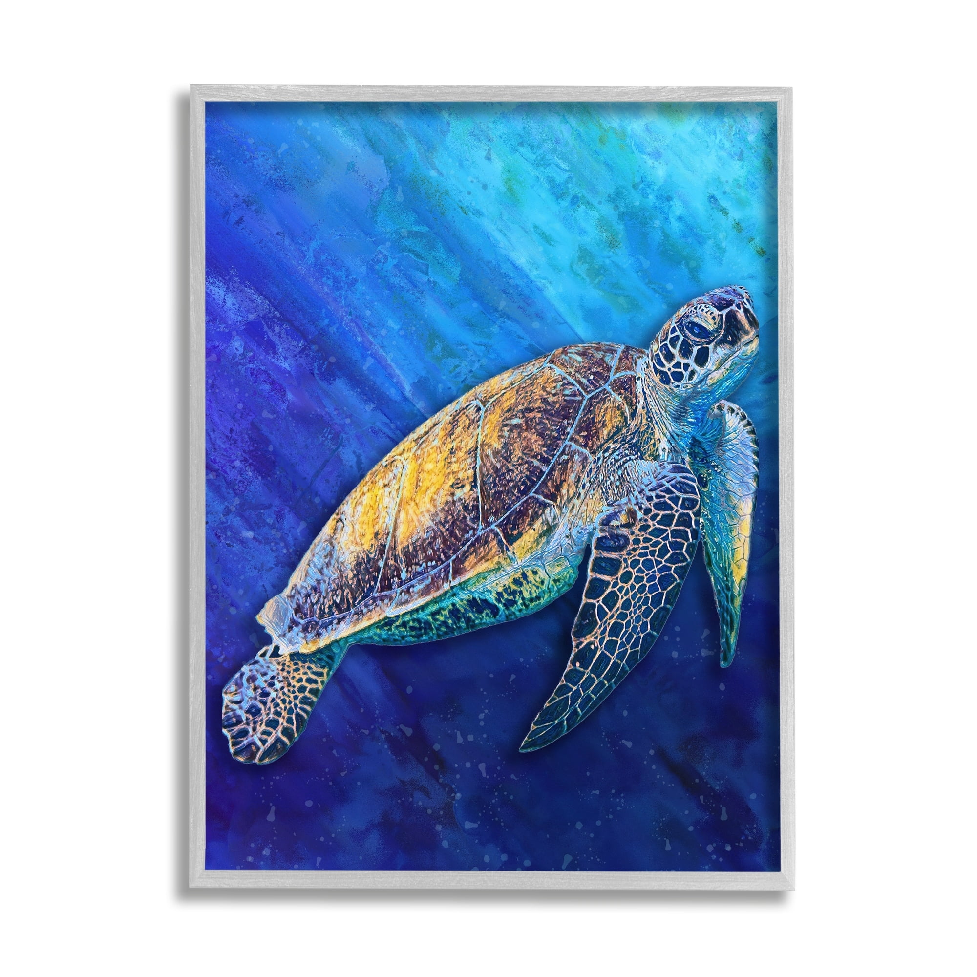 Stupell Industries Sea Turtle Swimming Deep Blue Ocean Under Water Framed Wall Art, 16 x 20, Design by Alpenglow Workshop