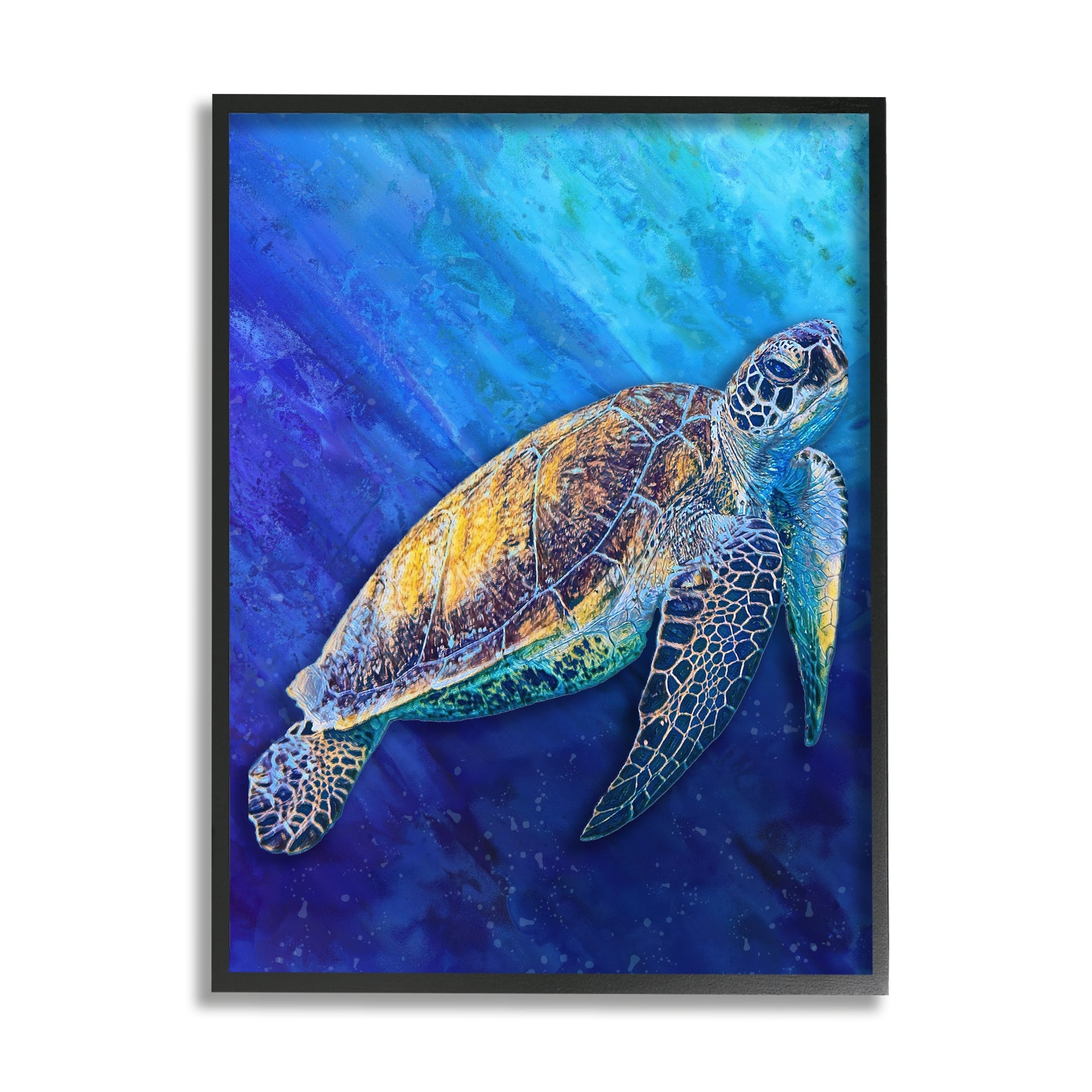 Stupell Industries Sea Turtle Swimming Deep Blue Ocean Under Water Framed Wall Art, 16 x 20, Design by Alpenglow Workshop