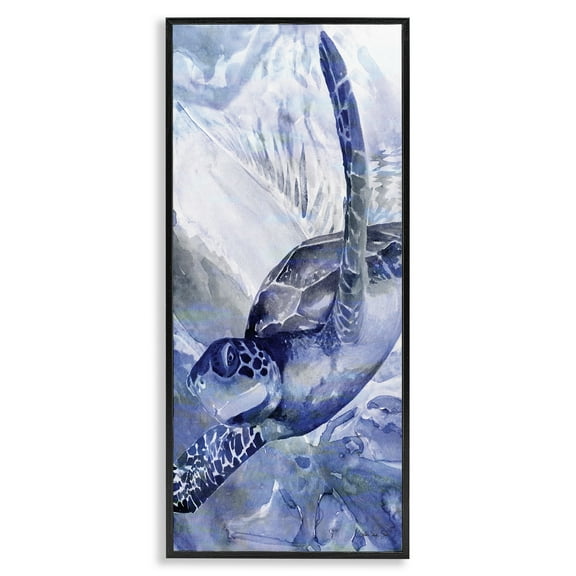 Stupell Industries Sea Turtle Swimming In Ocean Animals & Insects Painting Black Framed Art Print Wall Art, 10 x 24
