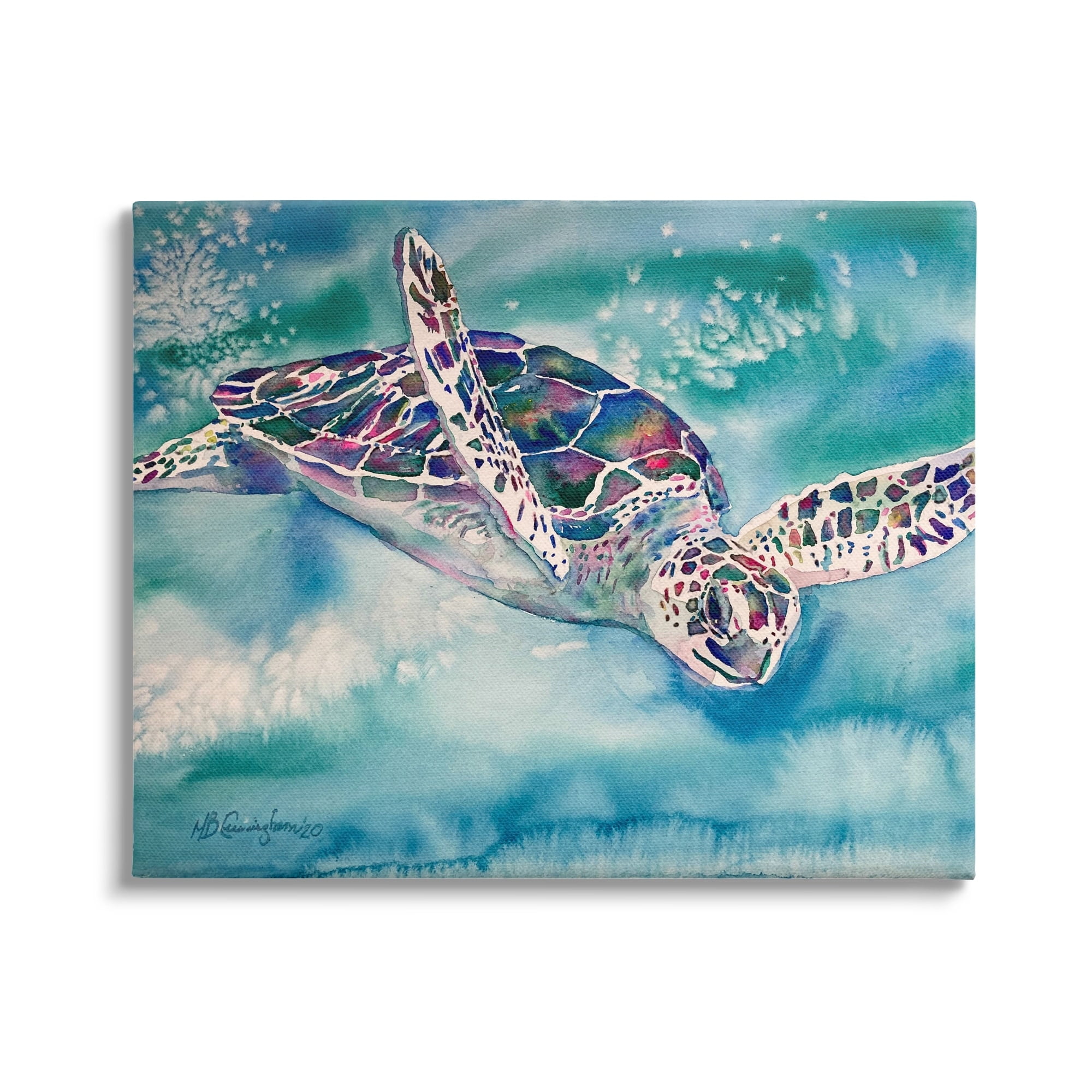 Stupell Industries Sea Turtle Swimming Ocean Water Reptile Watercolor Coastal Painting Gallery-Wrapped Canvas Print Wall Art, 48 x 36, Design by MB Cunningham