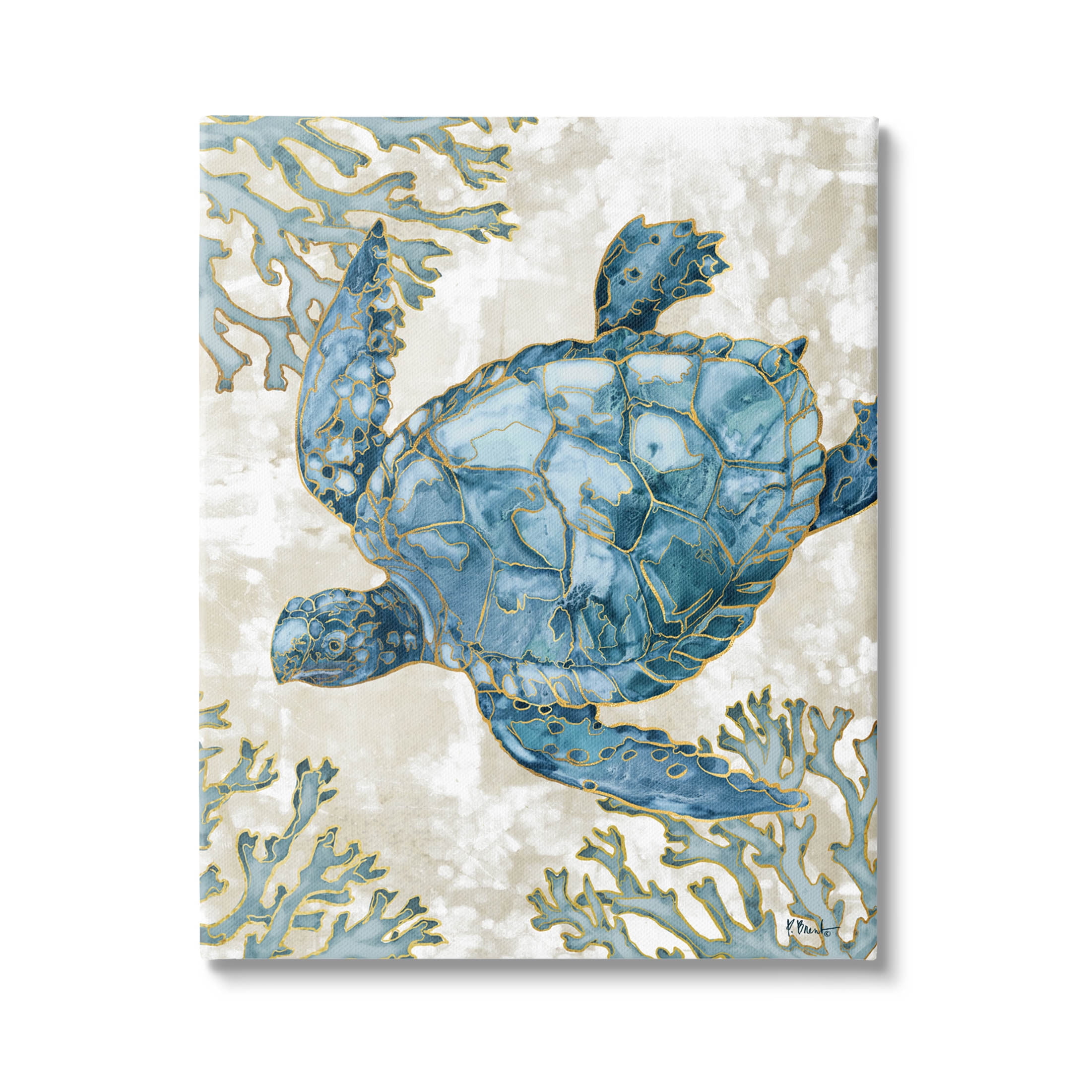 Blue Sea Turtle Swimming Canvas Wall Art, 24 x 30