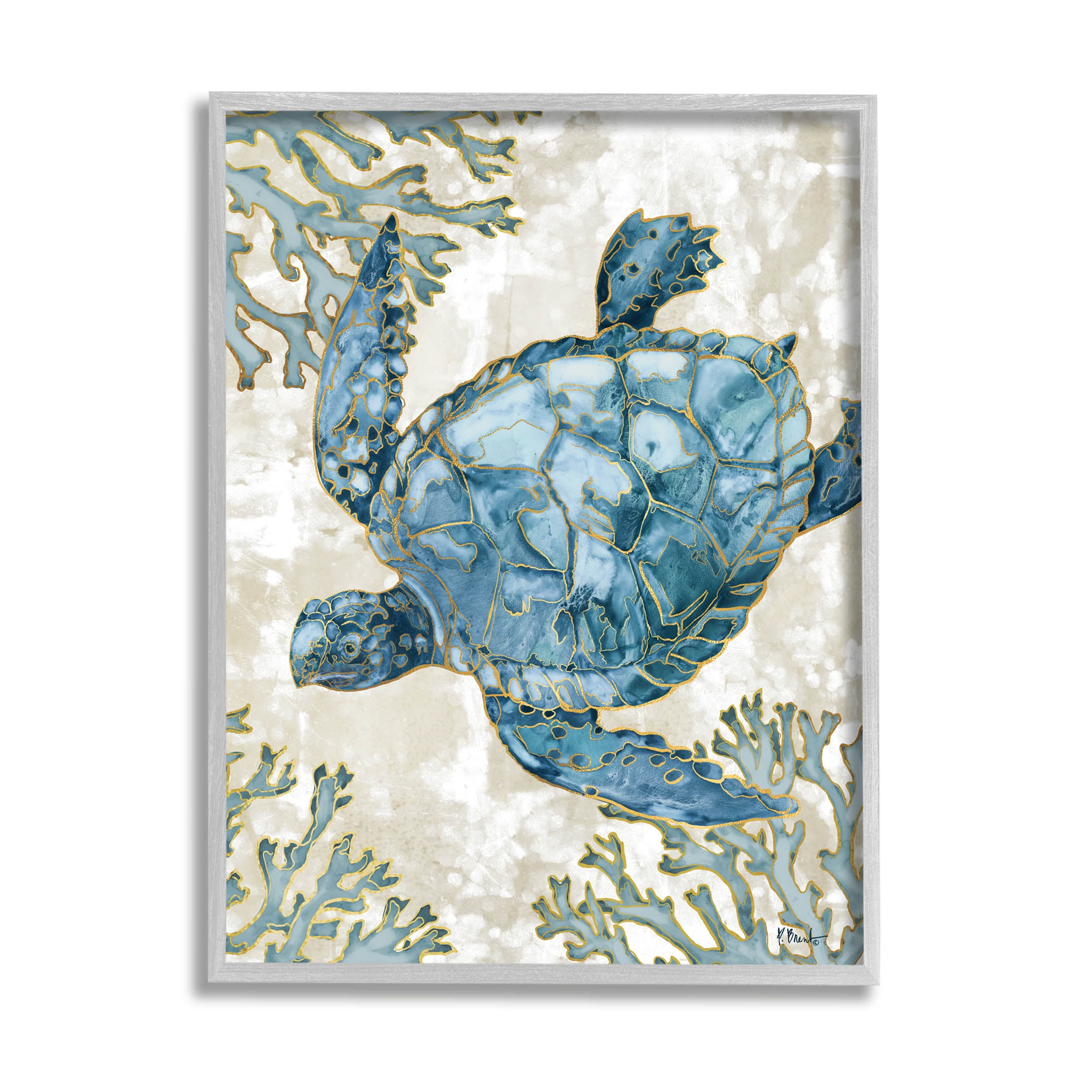 Stupell Industries Sea Turtle Swimming Playa Sealife Graphic Art Gray Framed Art Print Wall Art, Design by Paul Brent