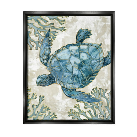 Stupell Industries Sea Turtle Swimming Playa Sealife Graphic Art Jet Black Floating Framed Canvas Print Wall Art, Design by Paul Brent