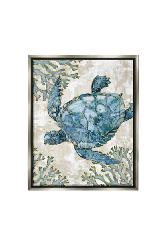 Industries Sea Turtle Swimming Playa Sealife Graphic Art Luster Gray Floating Framed Canvas Print Wall Art, Design by Paul Brent