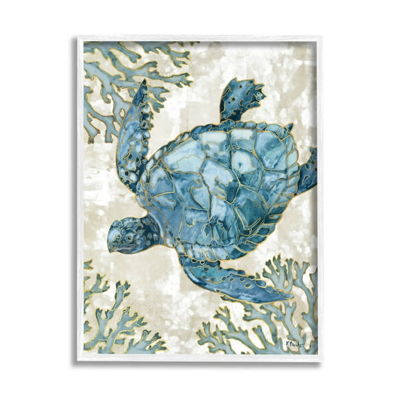 Stupell Industries Sea Turtle Swimming Playa Sealife Graphic Art White Framed Art Print Wall Art, Design by Paul Brent