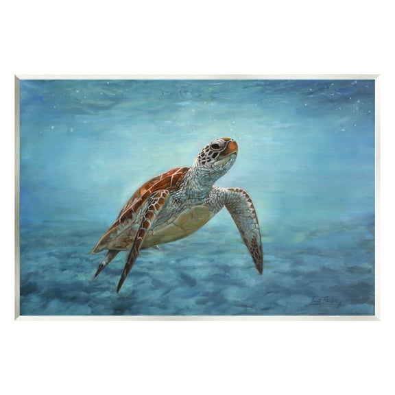 Stupell Industries Sea Turtle Underwater Marine Scene Deep Ocean Water Painting Unframed Art Print Wall Art, Design by David Stribbling