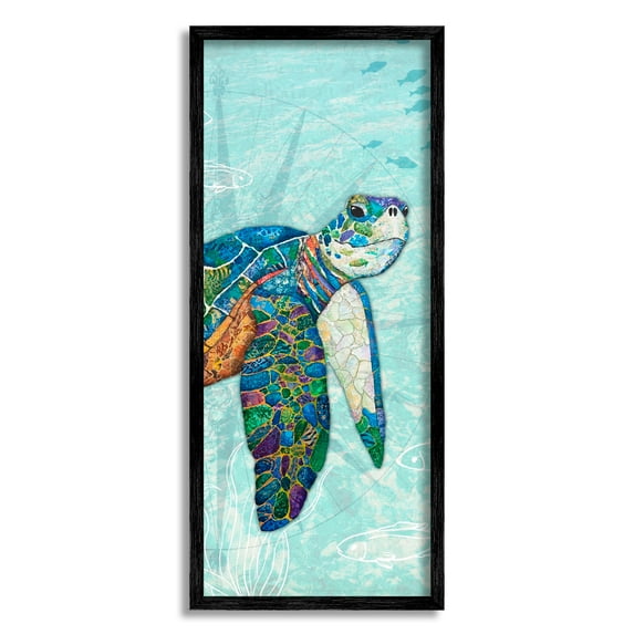 Stupell Industries Sea Turtle Underwater Ocean Mosaic Style Collage Painting Black Framed Art Print Wall Art, Design by Lisa Morales