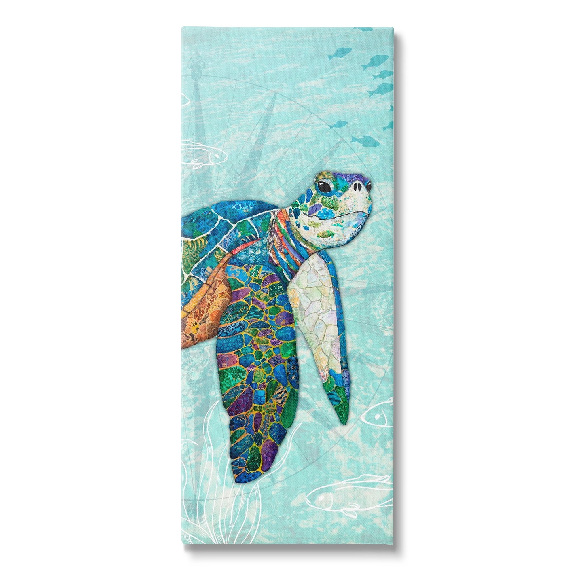 Sea Turtle Mosaic Style Collage Canvas Art in Blue and Green