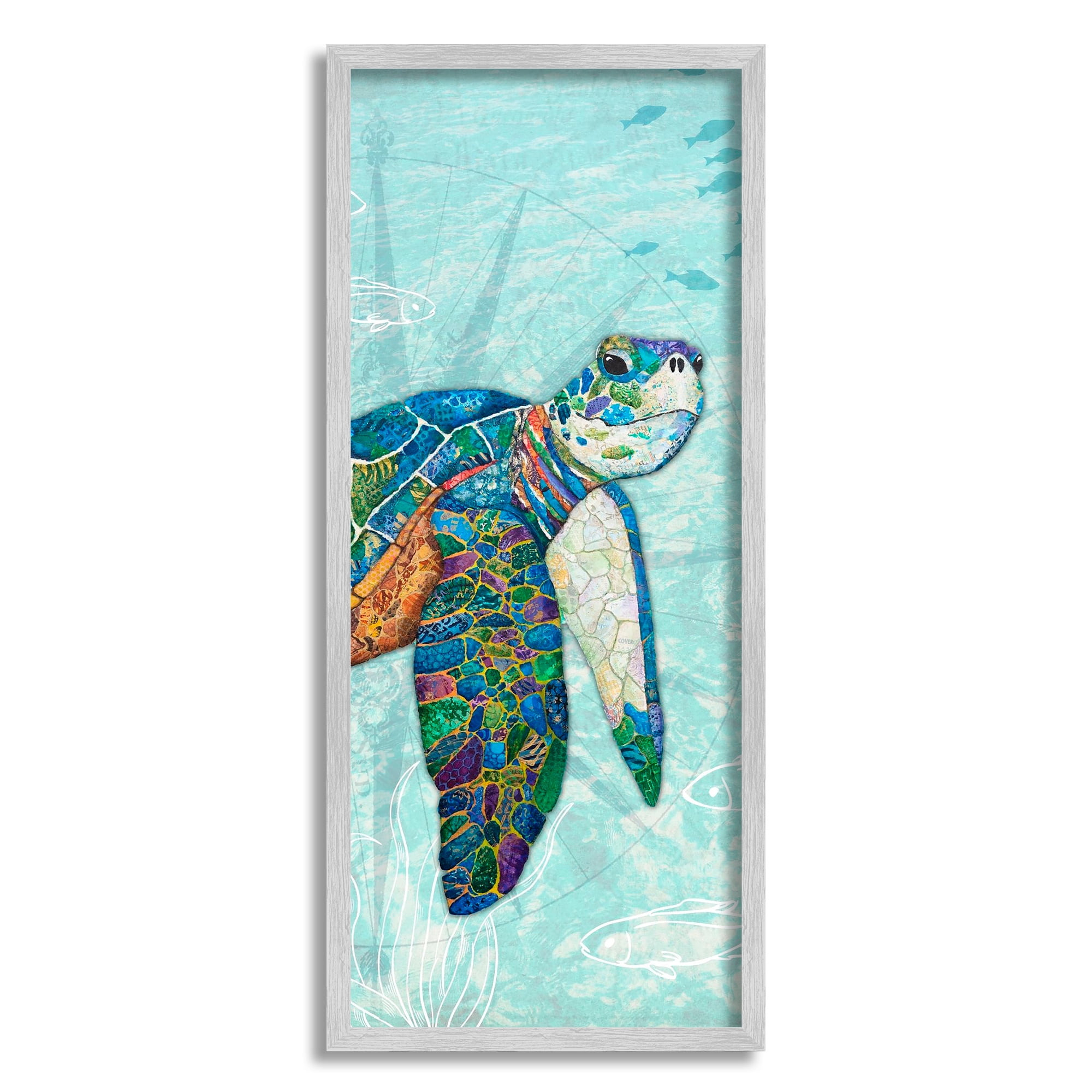 Sea Turtle Mosaic Style Collage Canvas Print with Gray Frame