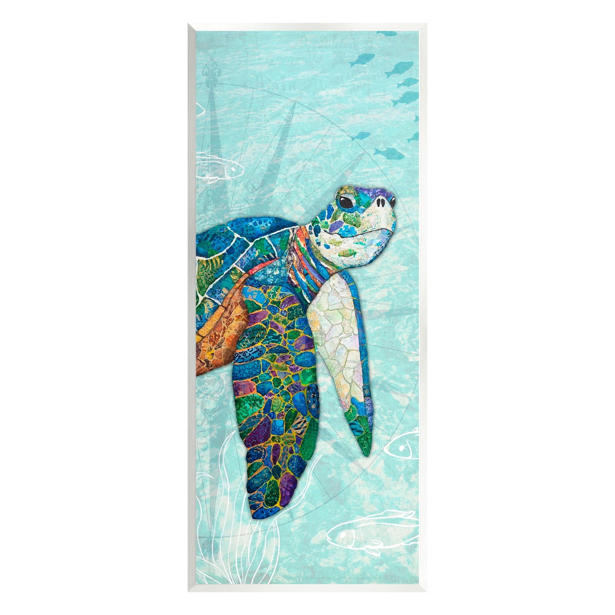 Sea Turtle Mosaic Collage Wood Wall Art, 7 x 17 inches