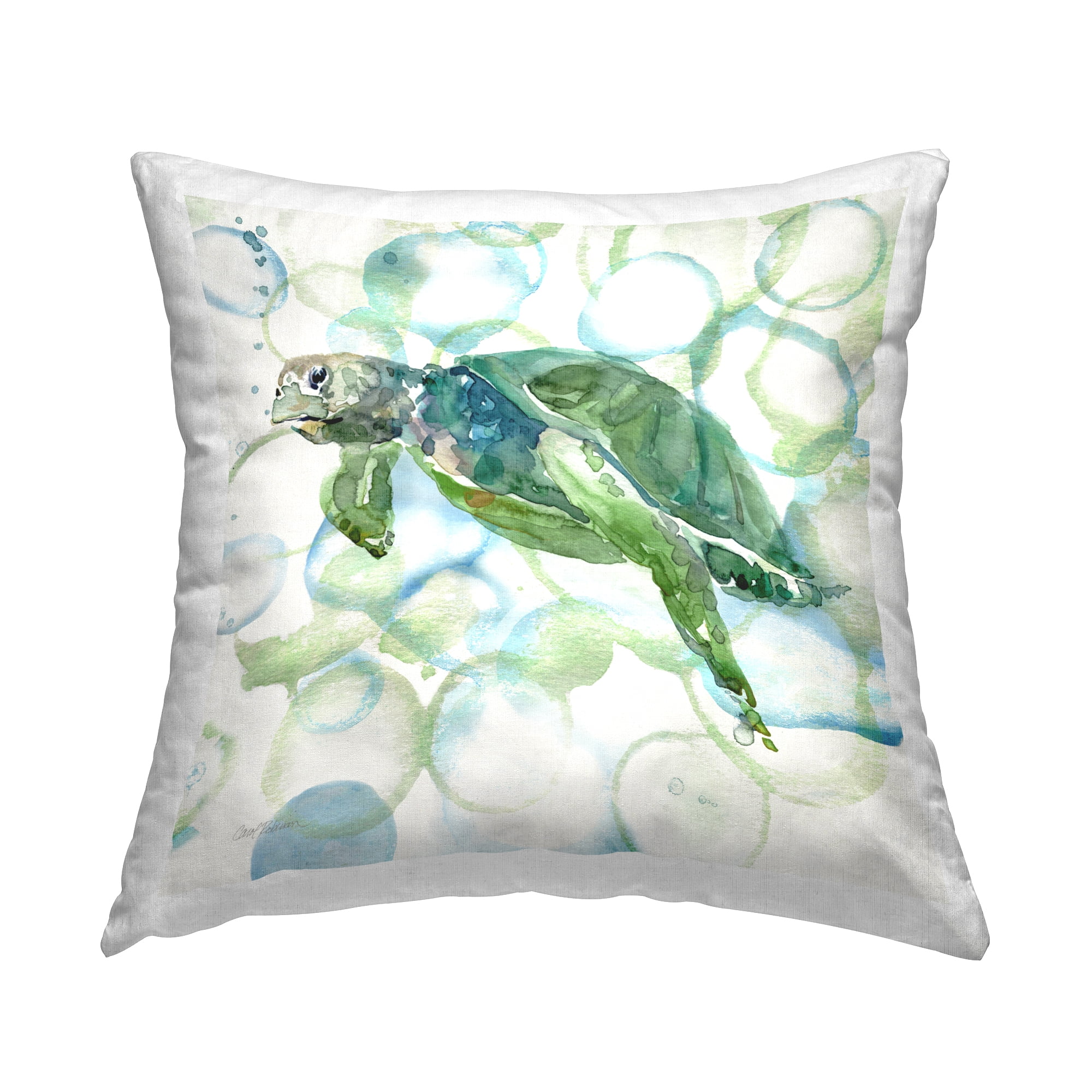 Stupell Industries Sea Turtle on Bubbles Decorative Printed Throw Pillow Design by Carol Robinson.