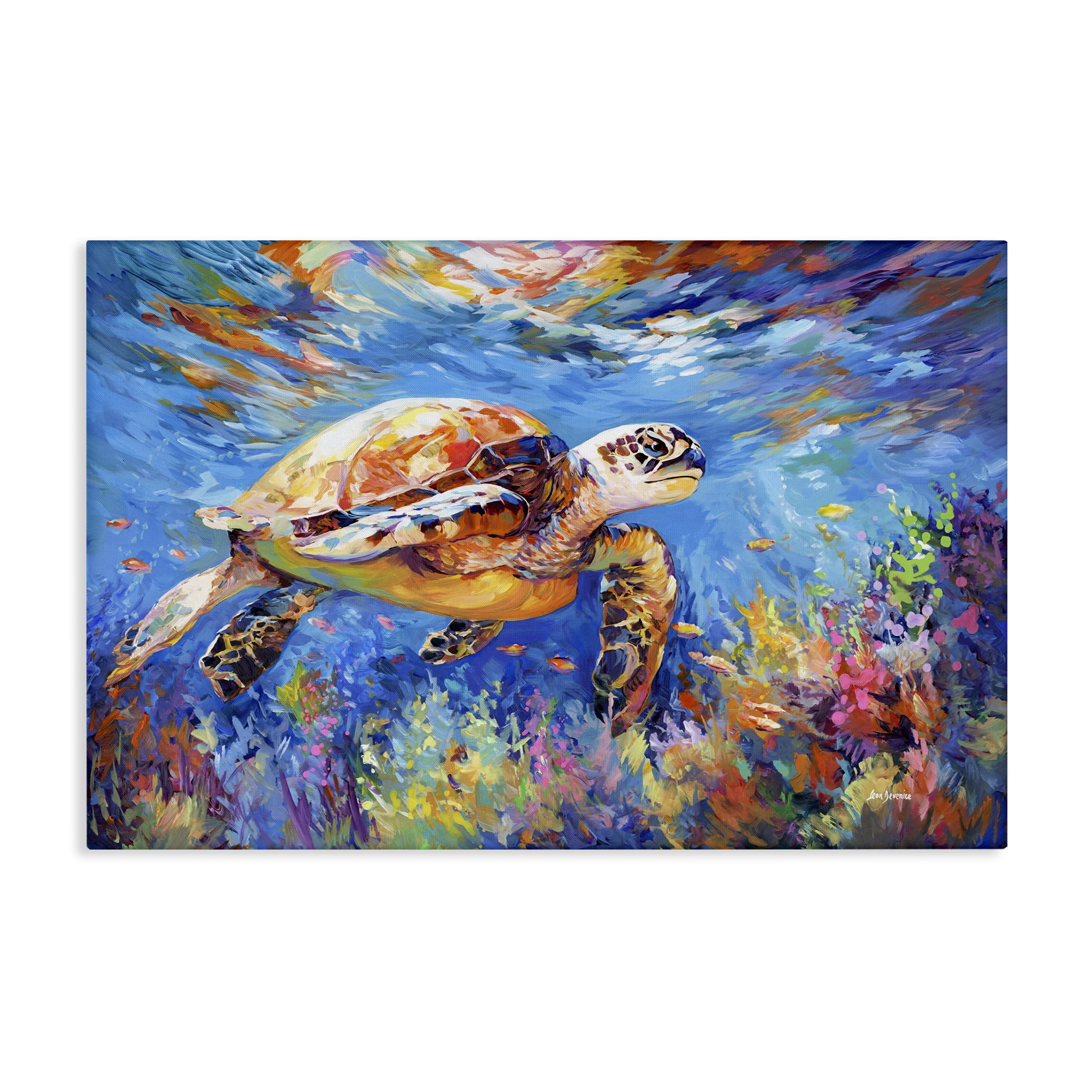 Stupell Industries Sea Turtle's Adventure Animals & Insects Painting Gallery Wrapped Canvas Art Print Wall Art, 45 x 30