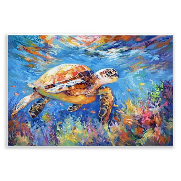 Stupell Industries Sea Turtle's Adventure Animals & Insects Painting Unframed Art Print Wall Art, 15 x 10