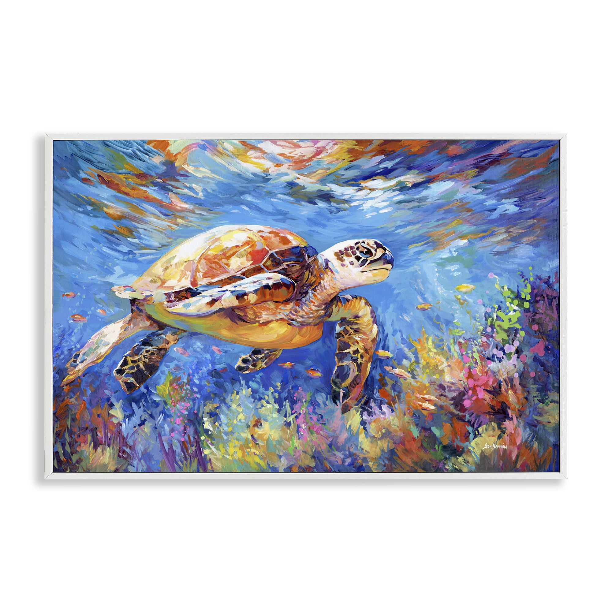 Stupell Industries Sea Turtle's Adventure Animals & Insects Painting White Framed Art Print Wall Art, 18 x 12
