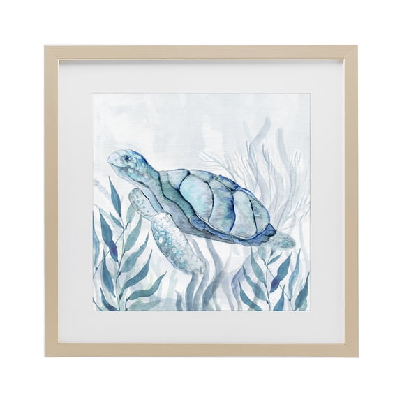 Stupell Industries Sea Turtle with Subtle Smile Birch Framed Print Under Glass, design by Janet Tava