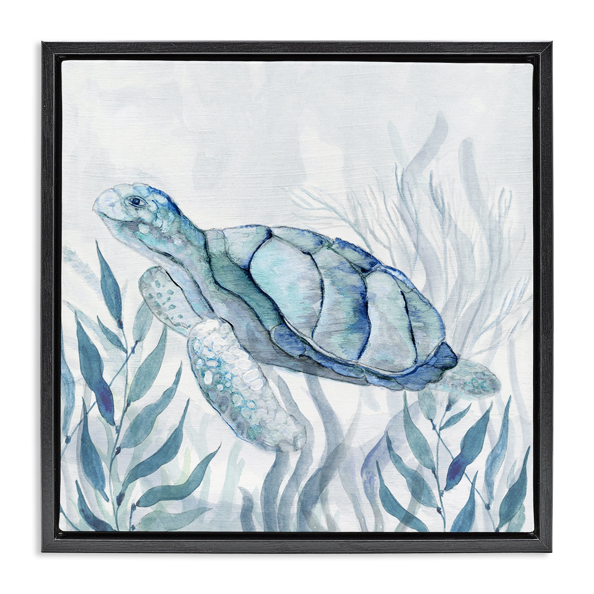 Stupell Industries Sea Turtle with Subtle Smile Black Framed Floater Canvas Wall Art, design by Janet Tava