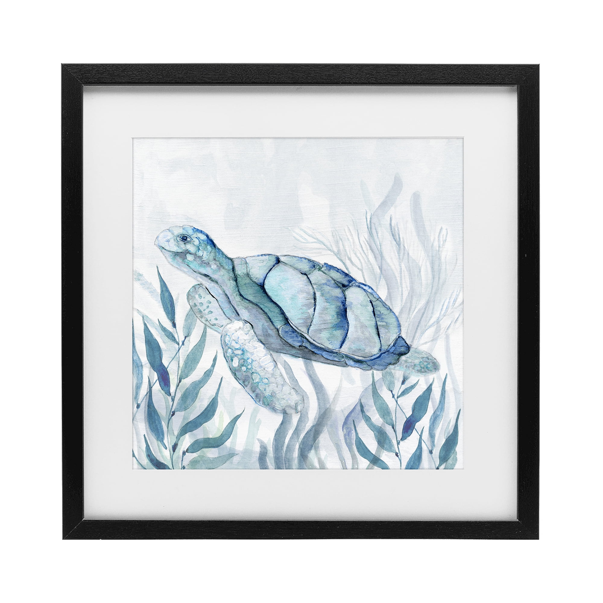 Stupell Industries Sea Turtle with Subtle Smile Black Framed Print Under Glass, design by Janet Tava