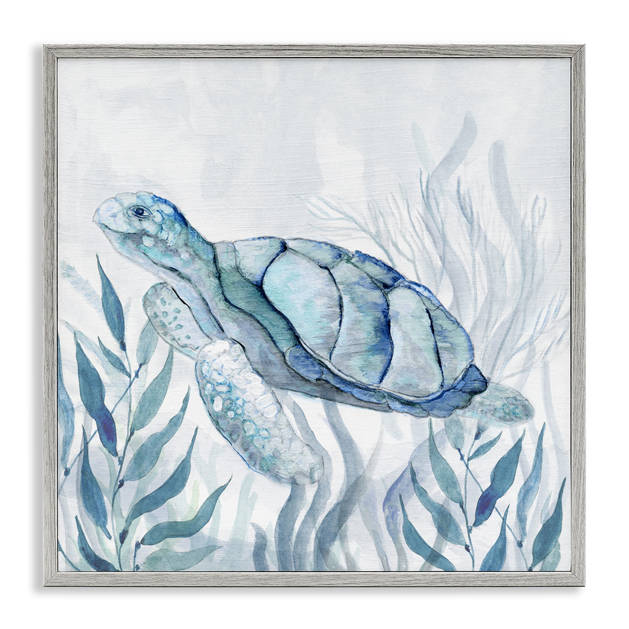 Stupell Industries Sea Turtle with Subtle Smile Gray Framed Giclee Art, design by Janet Tava