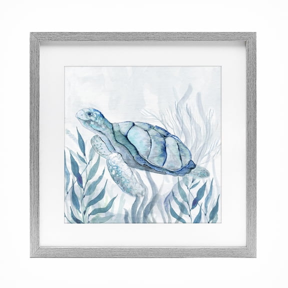 Stupell Industries Sea Turtle with Subtle Smile Gray Framed Print Under Glass, design by Janet Tava