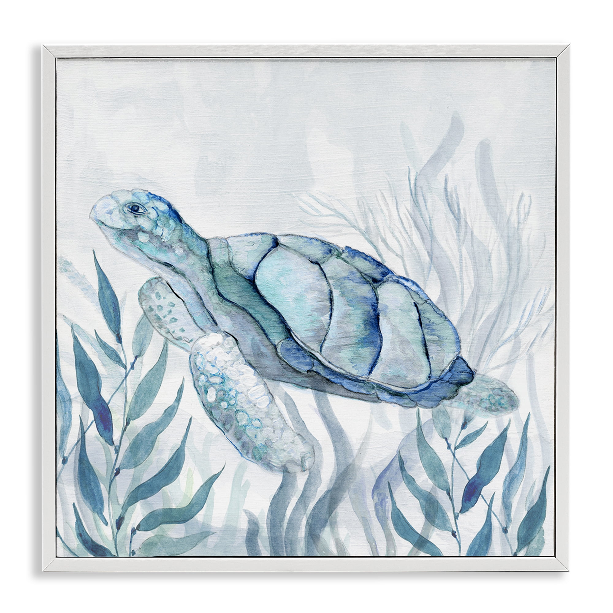 Stupell Industries Sea Turtle with Subtle Smile White Framed Giclee Art, design by Janet Tava