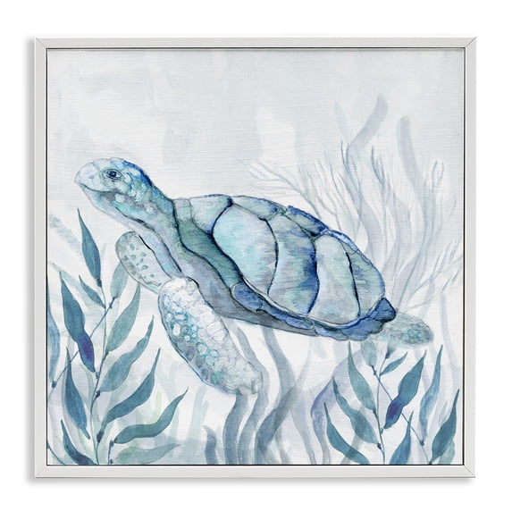 Stupell Industries Contemporary Sea Turtle with Subtle Smile White Framed Giclee Art, 24 x 24, by Janet Tava